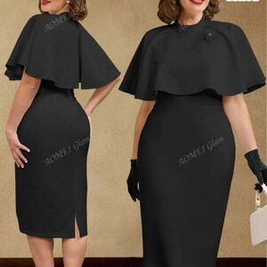 Chic Black Midi Cape Dress
